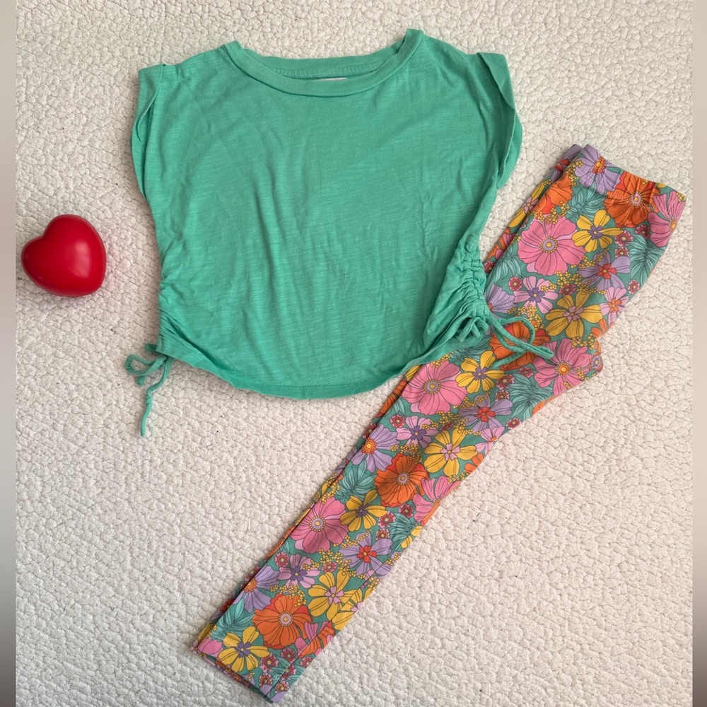 Floral Kids Matching Set - Green and Multicolor